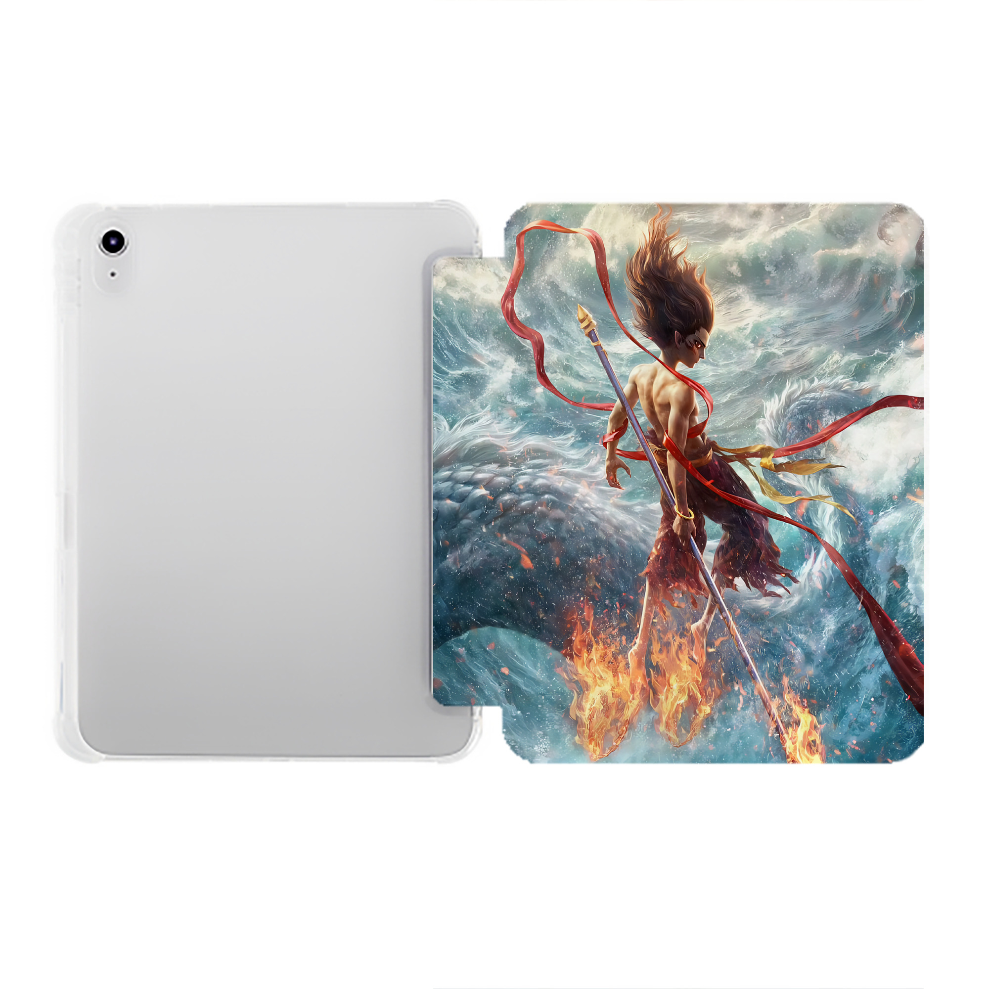 （画像用） Ne Zha 2 ナタ 魔童の大暴れ IPad ケース ペン収納付き 三つ折りスタンド PUレザー×シリコン 対応機種9.5/10.5/10.9インチ